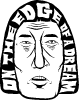Stylized drawing of a face with long hair, surrounded by surfboards and the words "ON THE EDGE OF A DREAM" forming the outline of the hair.